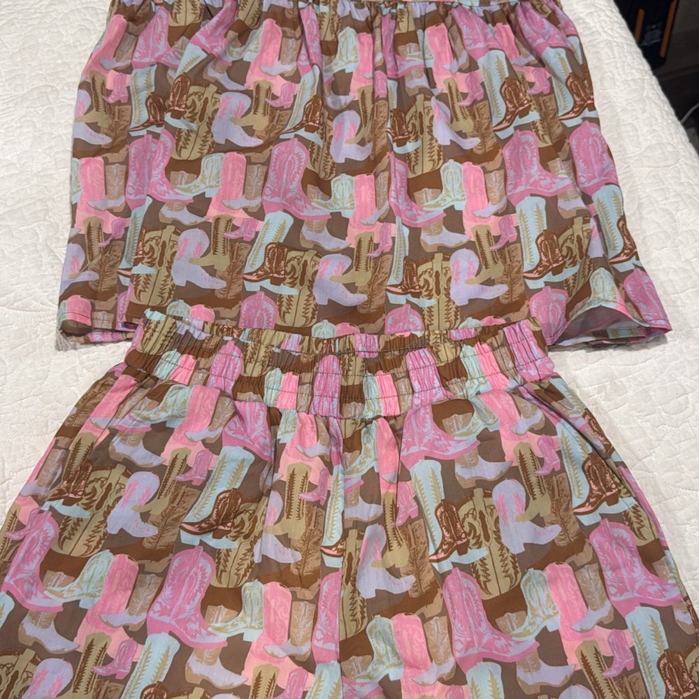 Colorful Cowboy Boot Print Short Set